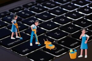 spring cleaning for business, keyboard and cleaners